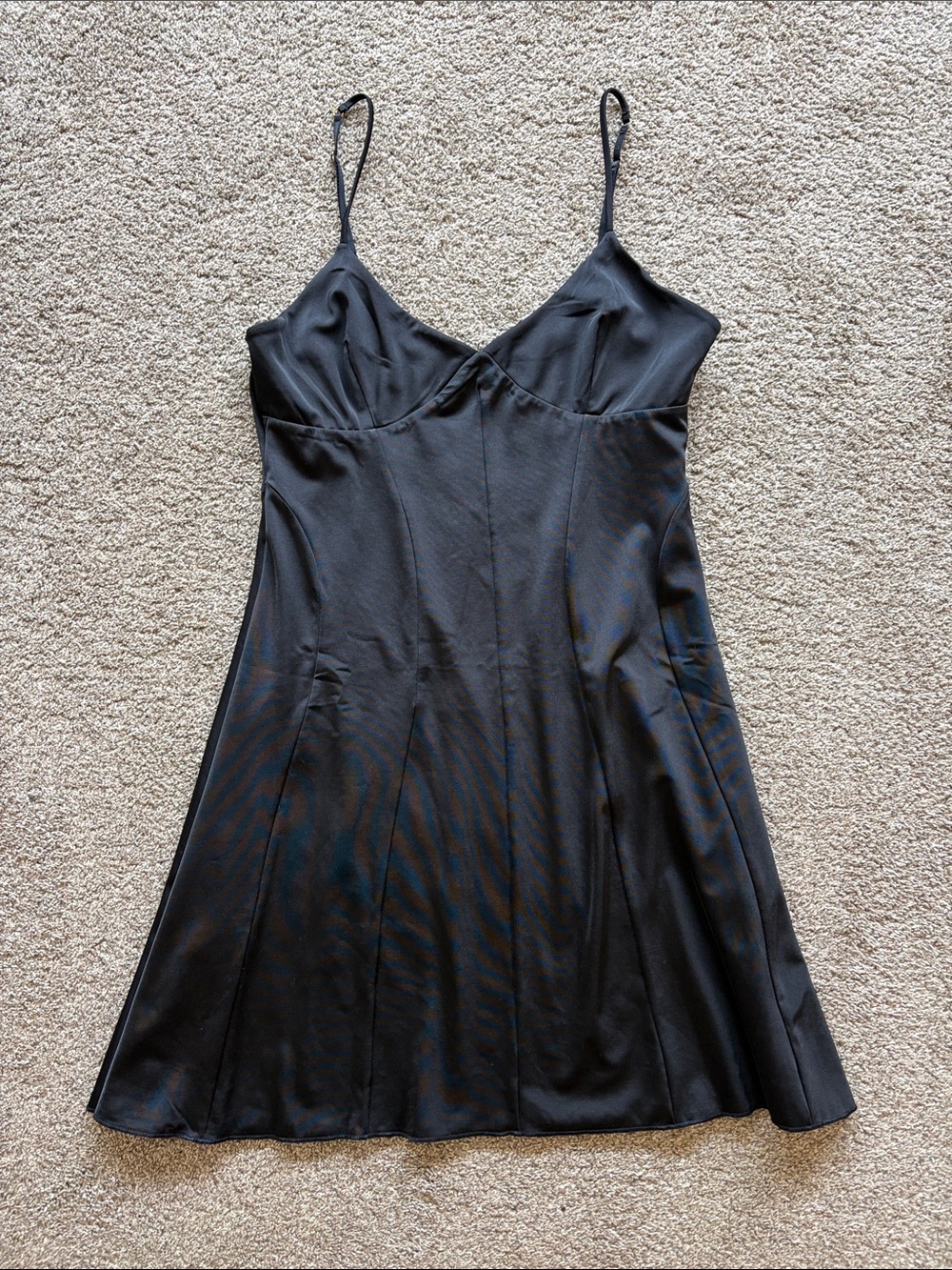 Oh Polly Black Satin Slip Dress with Spaghetti Straps